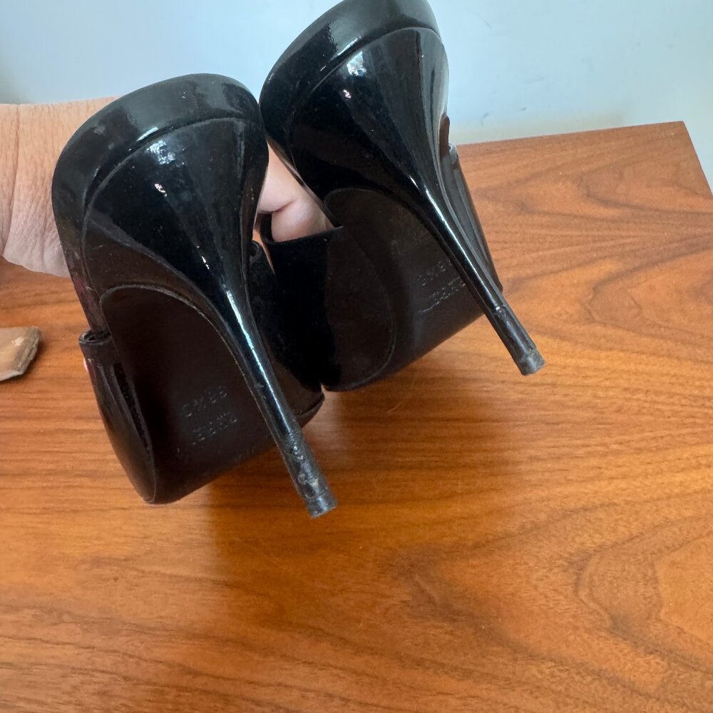Gucci Heels Black Patent Leather Pink Lace Up Pink Y2K Open Toe Mules 38.5 - Picture 3 of 8